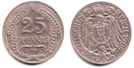 Kaiserreich - J 18 - 1909 D - 25 Pfennig - vz