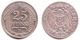 Kaiserreich - J 18 - 1912 D - 25 Pfennig - f.st