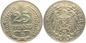 Kaiserreich - J 18 - 1909 D - 25 Pfennig - vz