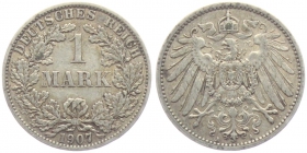 Kaiserreich - J 17 - 1907 A - 1 Mark - großer Adler - vz