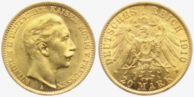 Preussen - J 252 - 1910 A - Wilhelm II. (1888 - 1918) - 20 Mark vz-st min. Kr.