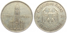 Drittes Reich - J 356 - 1934 A - Garnisonskirche in Potsdam - mit Datum - 5 Reichsmark - ss