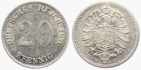 Kaiserreich - J 5 - 1876 G - 20 Pfennig - kleiner Adler - ss-vz
