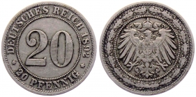 Kaiserreich - J 14 - 1892 D - 20 Pfennig - großer Adler - ss