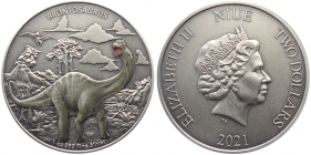 Niue - 2021 - Dinosaurier - Brontosaurus - 2 Dollar - PP in Box mit Zertifikat