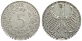 BRD - J 387 - 1951 G - Silberadler - 5 Mark - f.vz