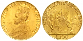 Vatikan - 1950 - Papst Pius XII. mit Tiara  (1939 - 1958) - Öffnung der Heiligen Pforte - 100 Lire - f.st