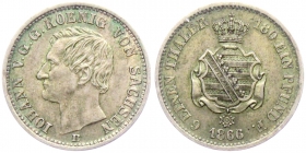 Sachsen - 1866 B - Johann (1854 - 1873) - 1/6 Taler - st