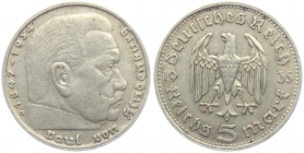 Drittes Reich - J 360 - 1935 D - Hindenburg - mit Reichsadler - 5 Reichsmark - ss+