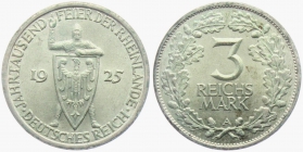 Weimarer Republik - J 321 - 1925 A - Rheinlande - 3 Reichsmark - f.st