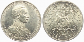 Preussen - J 112 - 1913 A - Wilhelm II. (1888 - 1918) - Büste in Uniform mit Regierungsdaten - 3 Mark - f.st