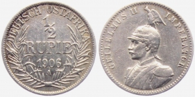 Deutsch Ostafrika - N 721 - 1906 A - Wilhlelm II. in Kürassieruniform  (1888-1918) - 1/2 Rupie - ss+