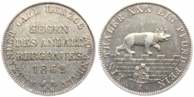 Anhalt-Bernburg - 1862 A - Alexander Carl (1834-1863) - Ausbeutetaler - ss-vz min. RF