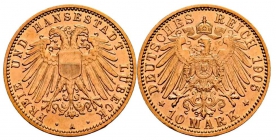Lübeck - J 228 - 1905 A - Stadtwappen - großer Adler - 10 Mark - st