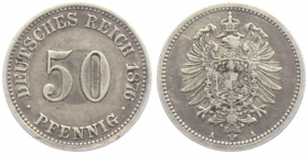 Kaiserreich - J 7 - 1876 A - 50 Pfennig - kleiner Adler - ss-vz min. RF