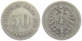 Kaiserreich - J 7 - 1876 B - 50 Pfennig - kleiner Adler - ss+
