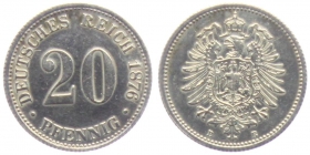 Kaiserreich - J 5 - 1876 B - 20 Pfennig - kleiner Adler - bz ber.