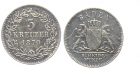 Baden - 1870 - Großherzog Friedrich I. (1852-1907) - 3 Kreuzer - ss