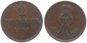 Hannover - 1853 B - Georg V. (1851-1866) - 2 Pfennig - vz