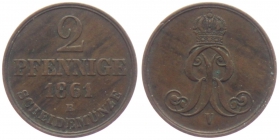 Hannover - 1861 B - Georg V. (1851-1866) - 2 Pfennig - f.st