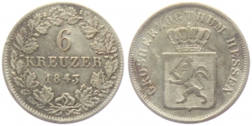 Hessen-Darmstadt - 1843 - Ludwig II. (1830-1846) - 6 Kreuzer - ss