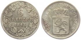 Hessen-Darmstadt - 1843 - Ludwig II. (1830-1846) - 6 Kreuzer - ss