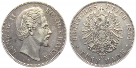 Bayern - J 42 - 1874 D - Ludwig II. (1864-1886) - 5 Mark - ss min. RF