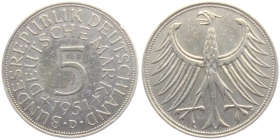 BRD - J 387 - 1951 D - Silberadler - 5 Mark - ss