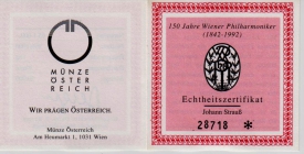 Österreich - 1992 - Johann Strauß - 1000 Schilling - PP in Box mit Zertifikat