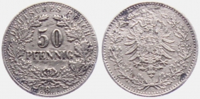 Kaiserreich - J 8 - 1877 B - 50 Pfennig - kleiner Adler - ss