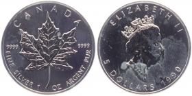 Kanada - 1990 - Maple Leaf - 1 Unze - 5 Dollars - vz-st fleckig