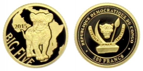 Kongo - 2015 - Löwe - Jungtier - 100 Francs - PP in Kapsel