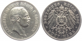 Sachsen - J 136 - Friedrich August III (1904-1918) - 5 Mark - vz berieben
