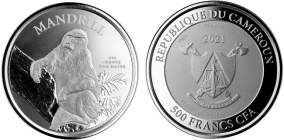 Kamerun - 2021 - Mandrill - Affe - 500 Francs - st