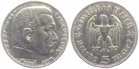 Drittes Reich - J 360 - 1936 A - Hindenburg - mit Reichsadler - 5 Reichsmark - ss