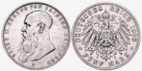 Sachsen-Meiningen - J 153b - 1908 D - Georg II. (1866-1914) - 5 Mark - ss
