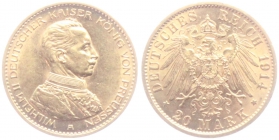 Preussen - J 253 - Kaiser Wilhelm II. (1888-1916) - Büste in Uniform - 20 Mark - vz-st