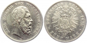 Württemberg - J 173 - 1875 F - Karl (1764-1891) - 5 Mark - ss