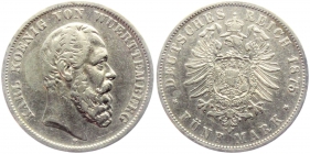 Württemberg - J 173 - 1875 F - Karl (1764-1891) - 5 Mark - ss