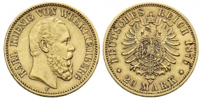 Württemberg - J 293 - 1876 F - König Karl (1864-1891) - 20 Mark - vz