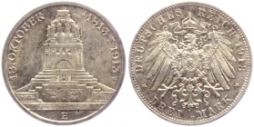 Sachsen - J 140 - 1913 E - Friedrich August III. (1904-1918) - Völkerschlachtdenkmal - 3 Mark - vz+
