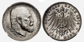 Württemberg - J 178 - 1916 F - König Wilhelm II. von Württemberg (1891-1918) - zum 25-jährigen Regierungsjubiläum - 3 Mark - PP mattiert - PF 63