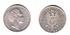 Bayern - J 41 - 1876 D - Ludwig II. (1864-1886) - 2 Mark - f.st