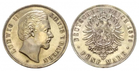 Bayern - J 42 - 1876 D - Ludwig II. (1864-1886) - 5 Mark - vz