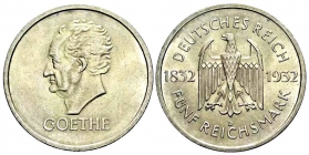 Weimarer Repubik - J 351 - 1932 D - Goethe - 5 Reichsmark - f.st min. Kratzer