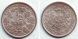 Kaiserreich - J 16 - 1905 J - 1/2 Mark - f.st - MS 64 im Slab