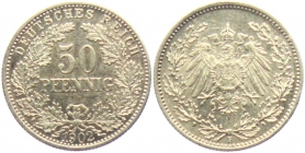 Kaiserreich - J 15 - 1902 F - 50 Pfennig - MS 62 - vz-st
