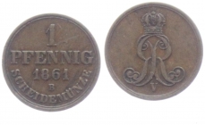 Hannover - 1861 B - Georg V. (1851-1866) - 1 Pfennig - f.vz