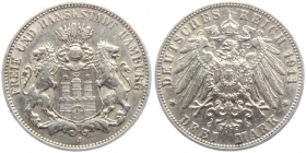Hamburg - J 64 - 1911 J - Stadtwappen - 3 Mark - vz