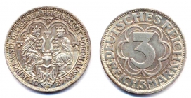 Weimarer Republik - J 327 - 1927 A - Nordhausen - 3 Reichsmark - f.st